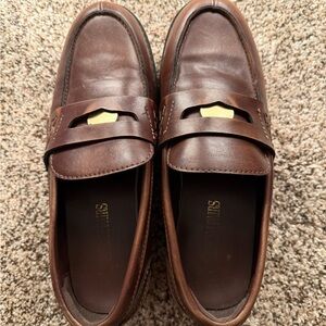 Dream Pairs Women's Brown Leather Penny Loafers with Gold Accent